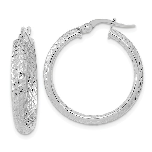 14K White Gold & D/C Inside & Out Fancy Hoop Earring 25.79 L x 24.35 mm W